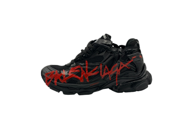 Balenciaga Runner Graffiti Sneakers 'Black/Red Mesh/Nylon'