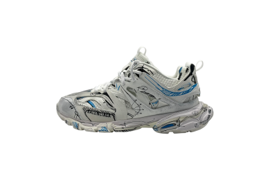 Balenciaga Track 1.0 Sneakers ' White Blue Mesh and Nylon Graffiti'