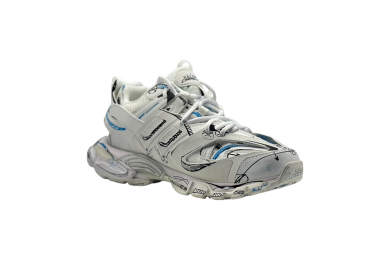 Balenciaga Track 1.0 Sneakers ' White Blue Mesh and Nylon Graffiti'