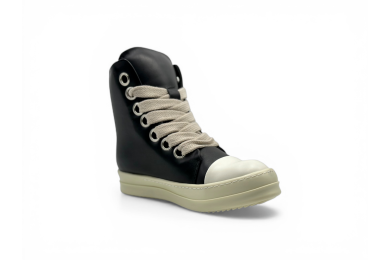 RICK OWENS SS25 HOLLYWOOD JUMBOLACE SNEAKERS IN 'BLACK/MILK'