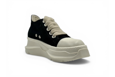 RICK OWENS DRKSHDW JUMBOLACE ABSTRACT LOW SNEAKS IN BLACK/MILK