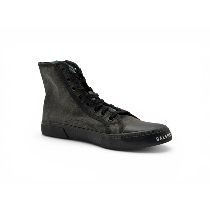 Balenciaga Paris High 'Black Destroyed Cotton and Black Rubber'