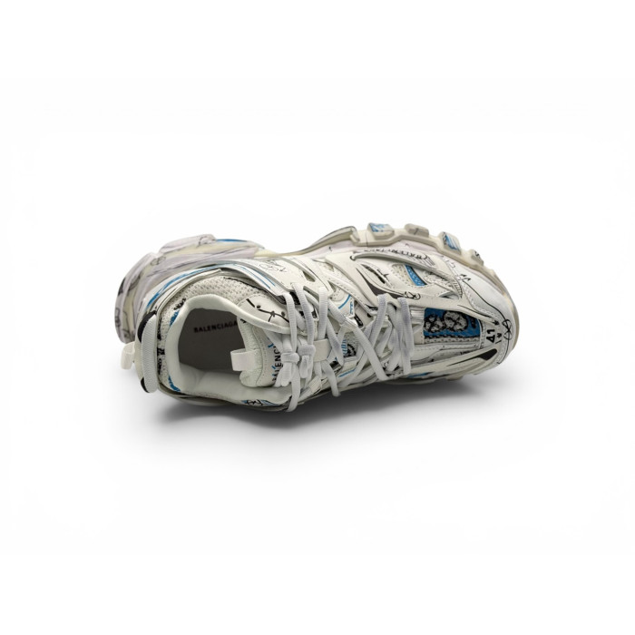 Balenciaga Track 1.0 Sneakers ' White Blue Mesh and Nylon Graffiti'