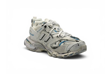 Balenciaga Track 1.0 Sneakers ' White Blue Mesh and Nylon Graffiti'