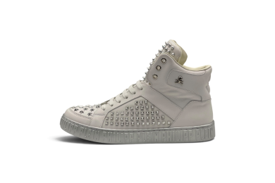 PHILIPP PLEIN Nappa Leather Mid-Top Sneakers Studs White/Silver
