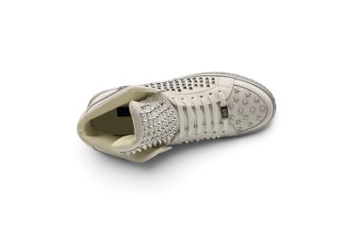 PHILIPP PLEIN Nappa Leather Mid-Top Sneakers Studs White/Silver