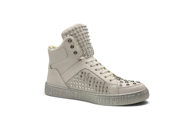 PHILIPP PLEIN Nappa Leather Mid-Top Sneakers Studs White/Silver