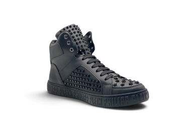 PHILIPP PLEIN Nappa Leather Mid-Top Sneakers Studs Black