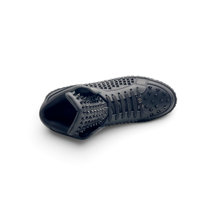 PHILIPP PLEIN Nappa Leather Mid-Top Sneakers Studs Black