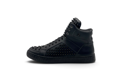 PHILIPP PLEIN Nappa Leather Mid-Top Sneakers Studs Black